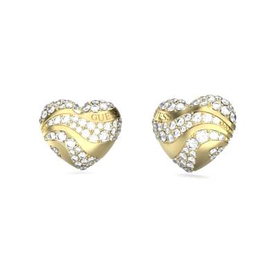 GUESS STEEL IN MY HEART JUBE04504JWYGT/U Σκουλαρίκια Χρυσές Καρδιές Με Πέτρες