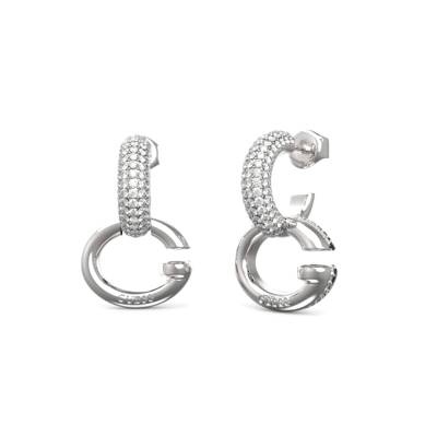 GUESS STEEL OH MY G JUBE04521JWRHT/U Ασημένιοι Κρίκοι Με Κρεμαστό Λογότυπο